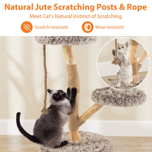Modern Wooden Cat Tree Tower with Perch and Natural Jute Scratching Posts-Brown view 8