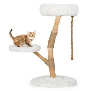 Modern Wooden Cat Tree Tower with Perch and Natural Jute Scratching Posts-White view 4