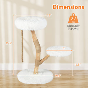 Modern Wooden Cat Tree Tower with Perch and Natural Jute Scratching Posts-White view 5