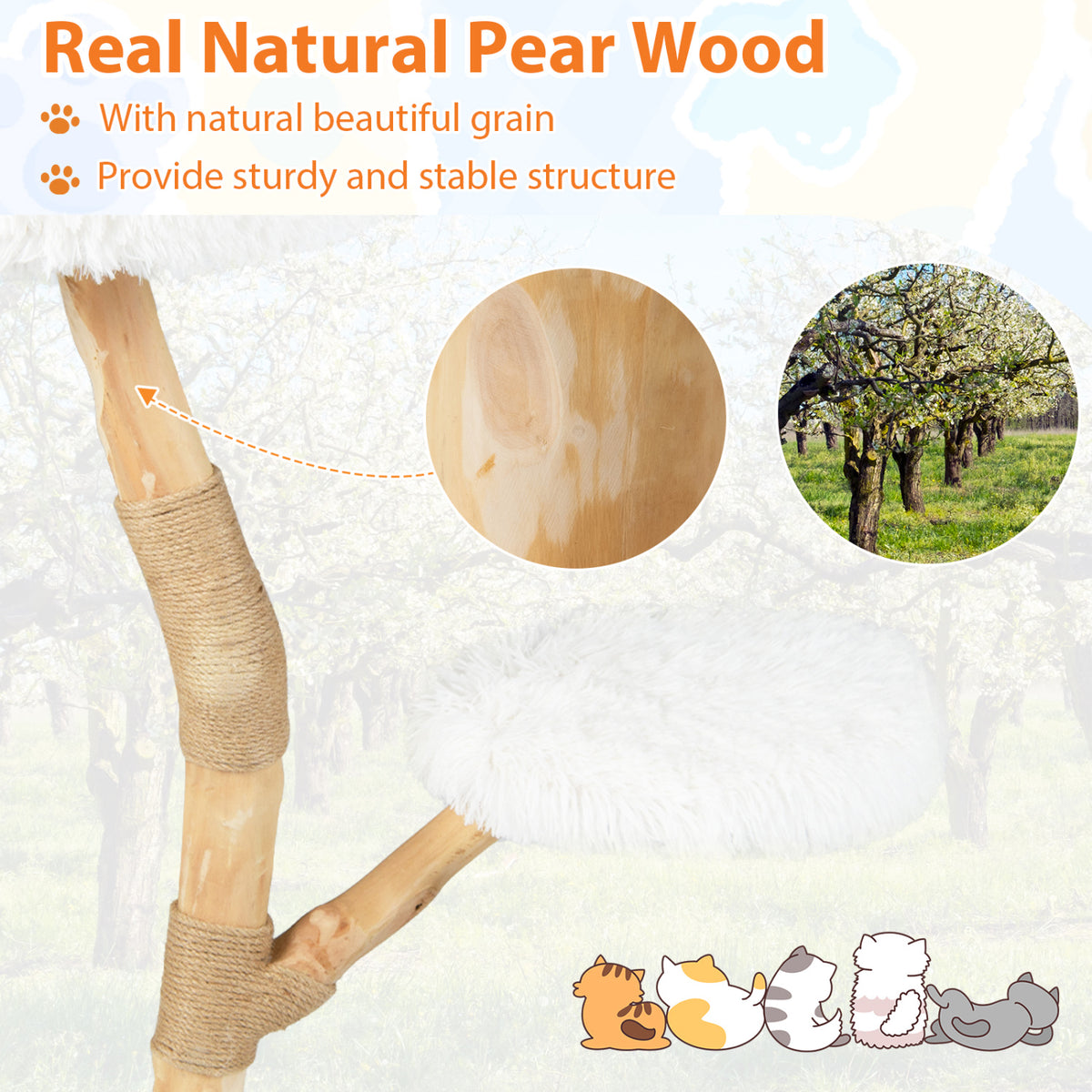 Modern Wooden Cat Tree Tower with Perch and Natural Jute Scratching Posts-White view 6