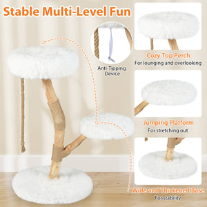 Modern Wooden Cat Tree Tower with Perch and Natural Jute Scratching Posts-White view 7