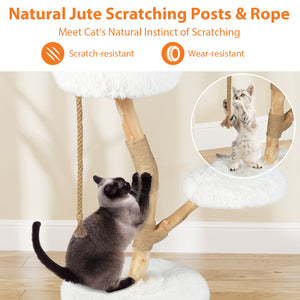 Modern Wooden Cat Tree Tower with Perch and Natural Jute Scratching Posts-White view 8