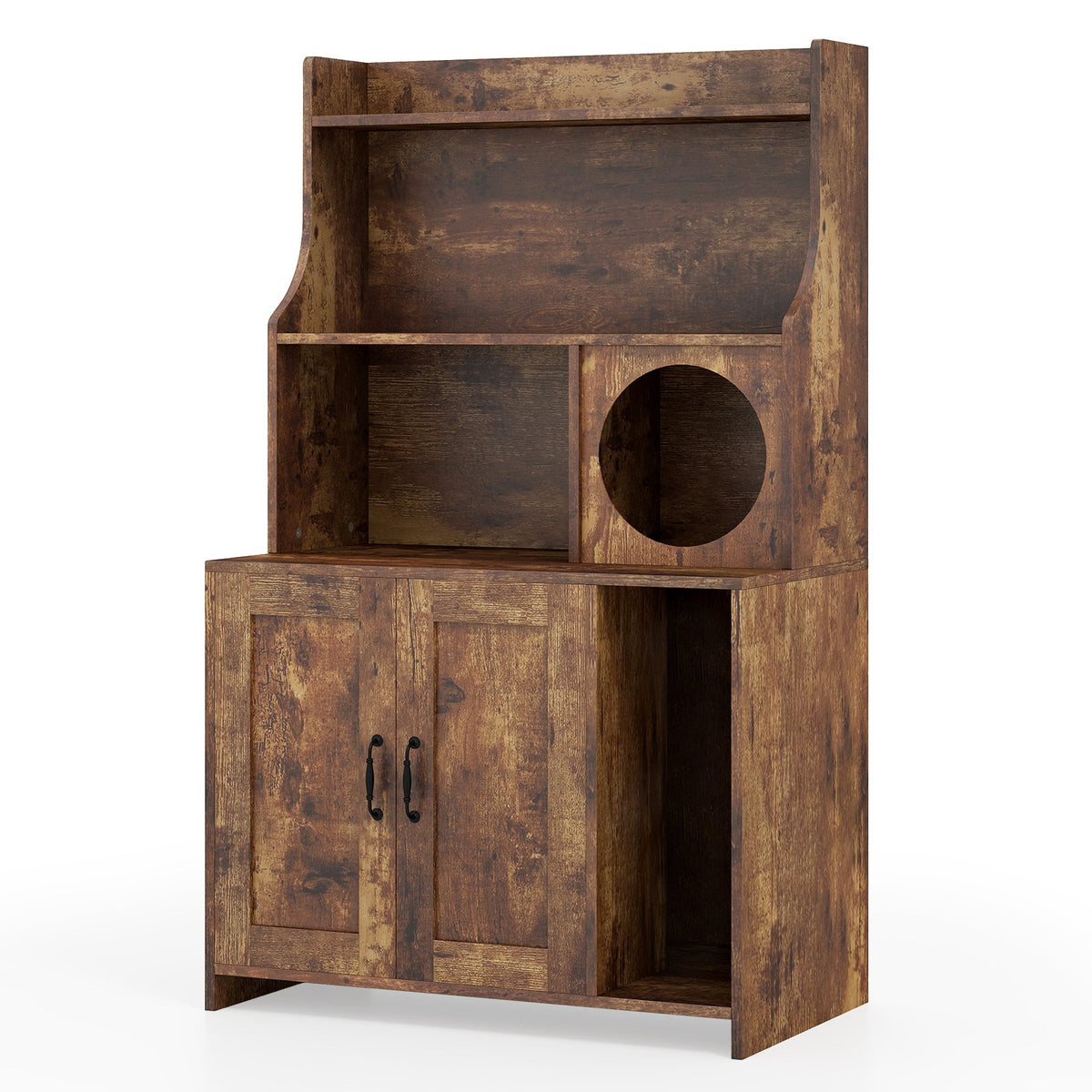 Modern Wooden Industrial Cat Litter Box Enclosure with Storage Shelves-Brown view 4
