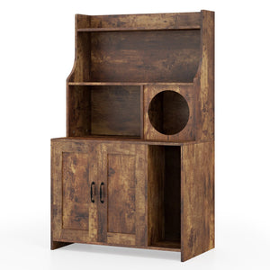 Modern Wooden Industrial Cat Litter Box Enclosure with Storage Shelves-Brown view 4