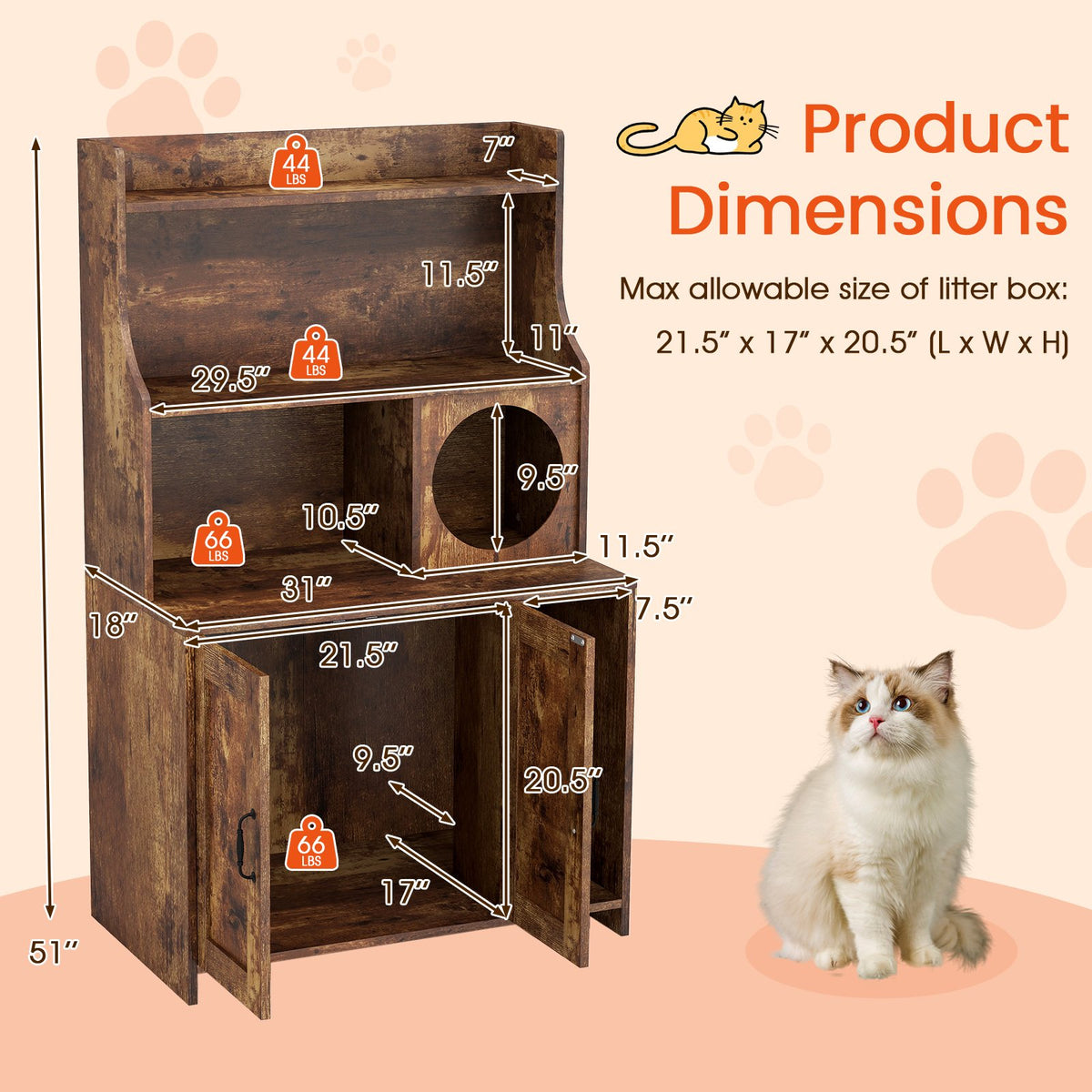 Modern Wooden Industrial Cat Litter Box Enclosure with Storage Shelves-Brown view 5