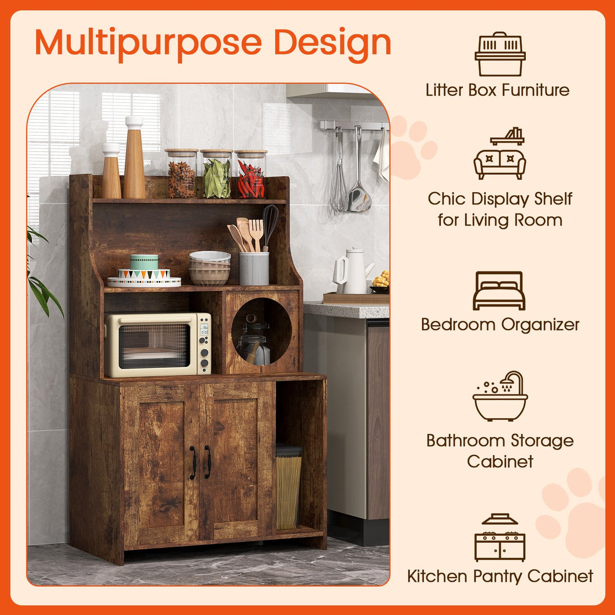 Modern Wooden Industrial Cat Litter Box Enclosure with Storage Shelves-Brown view 7