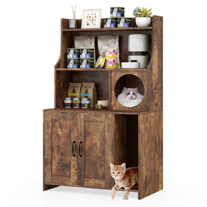 Modern Wooden Industrial Cat Litter Box Enclosure with Storage Shelves-Brown view 8