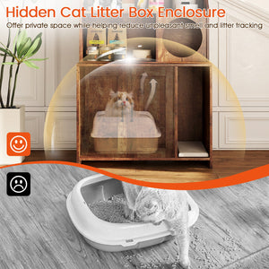Modern Wooden Industrial Cat Litter Box Enclosure with Storage Shelves-Brown view 9