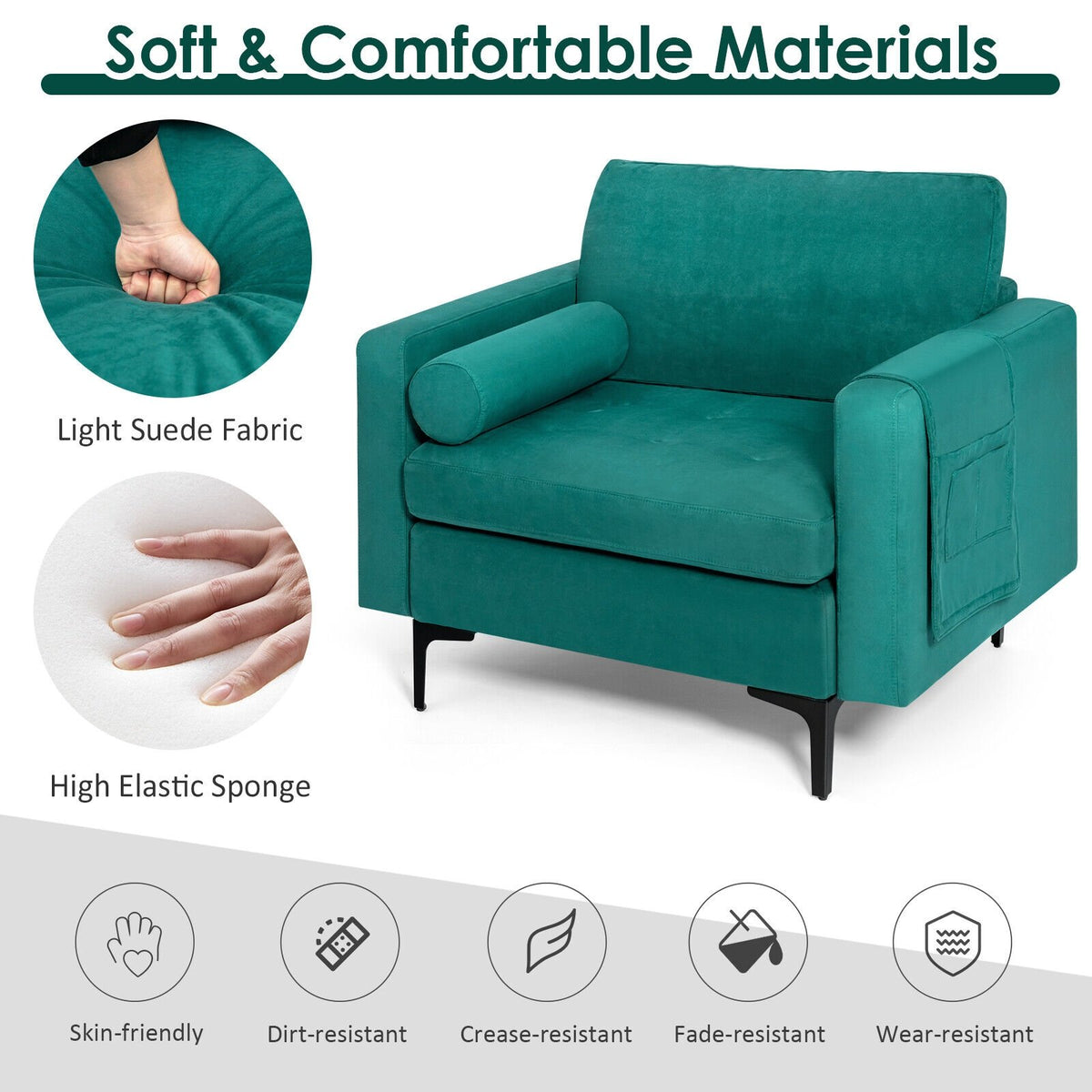 Modular 1/2/3/4-Seat L-Shaped Sectional Sofa Couch with Socket USB Port-1-Seat view 3