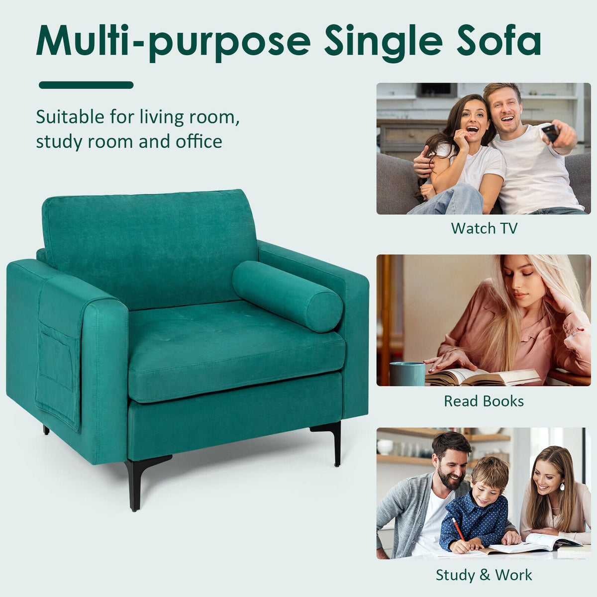 Modular 1/2/3/4-Seat L-Shaped Sectional Sofa Couch with Socket USB Port-1-Seat view 9