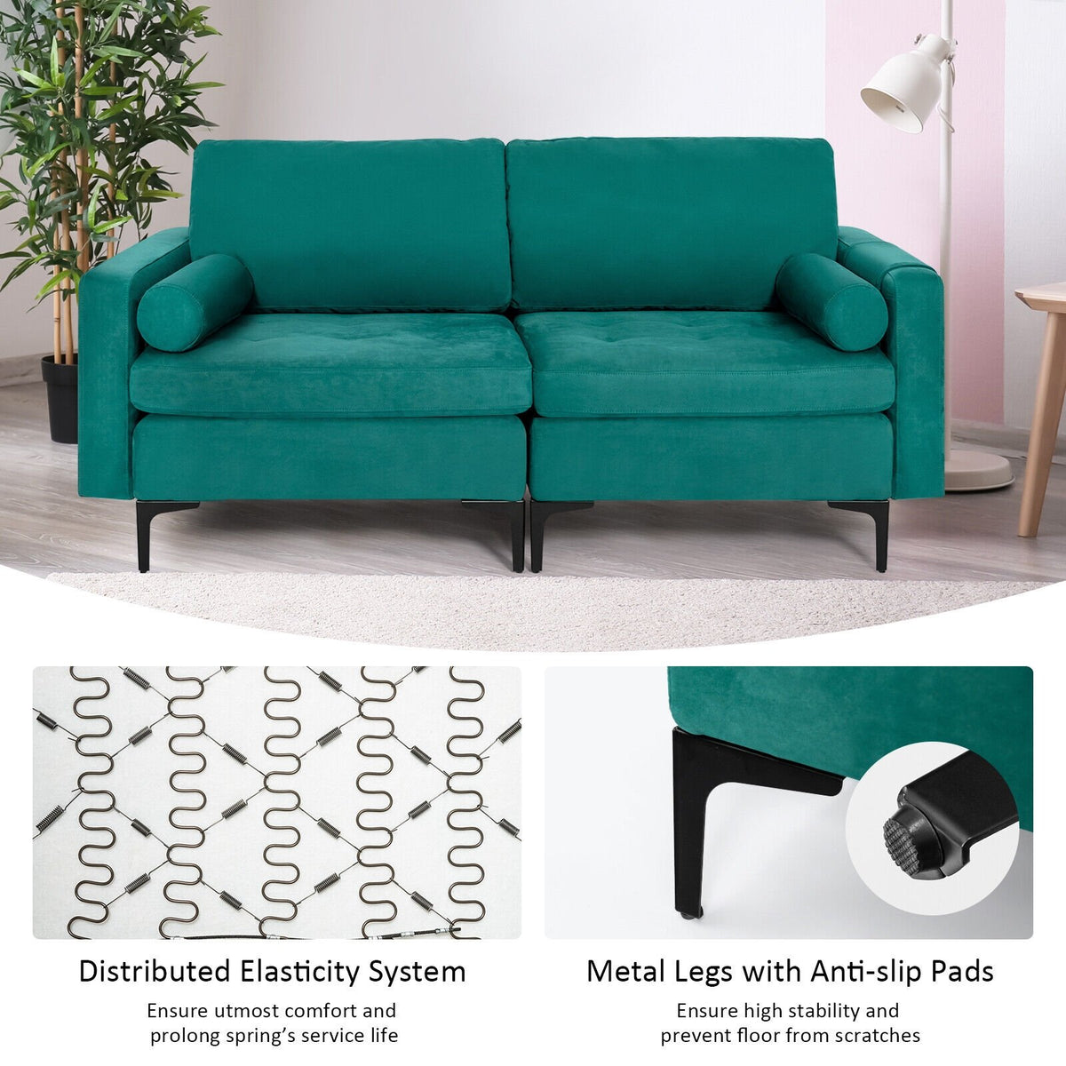 Modular 1/2/3/4-Seat L-Shaped Sectional Sofa Couch with Socket USB Port-2-Seat view 8