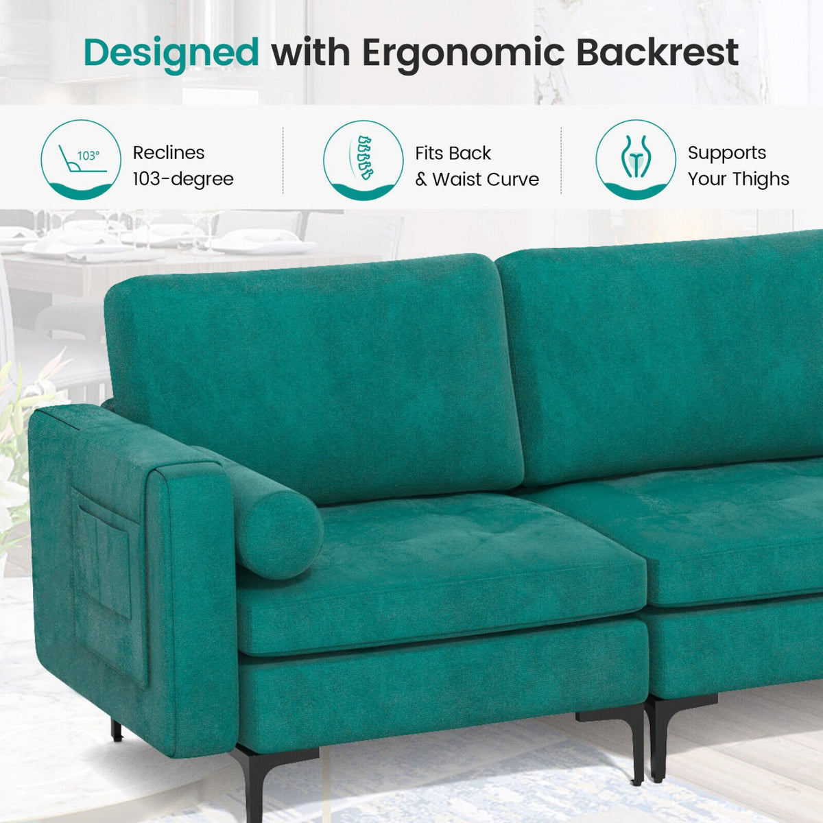 3-Seat Sofa Sectional with Side Storage Pocket and Metal Leg-3-Seat view 7