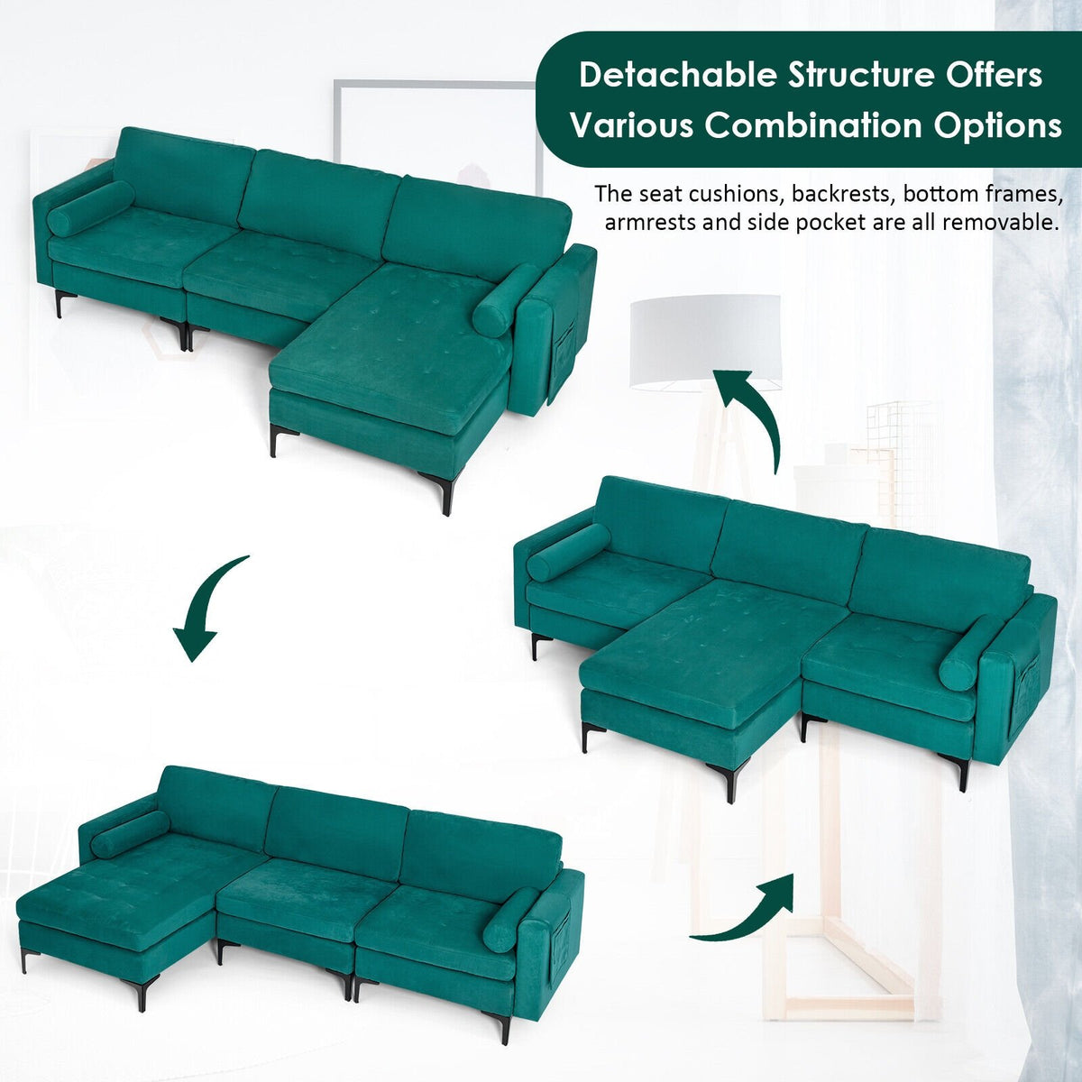 Modular 1/2/3/4-Seat L-Shaped Sectional Sofa Couch with Socket USB Port-3-Seat L-shaped view 3