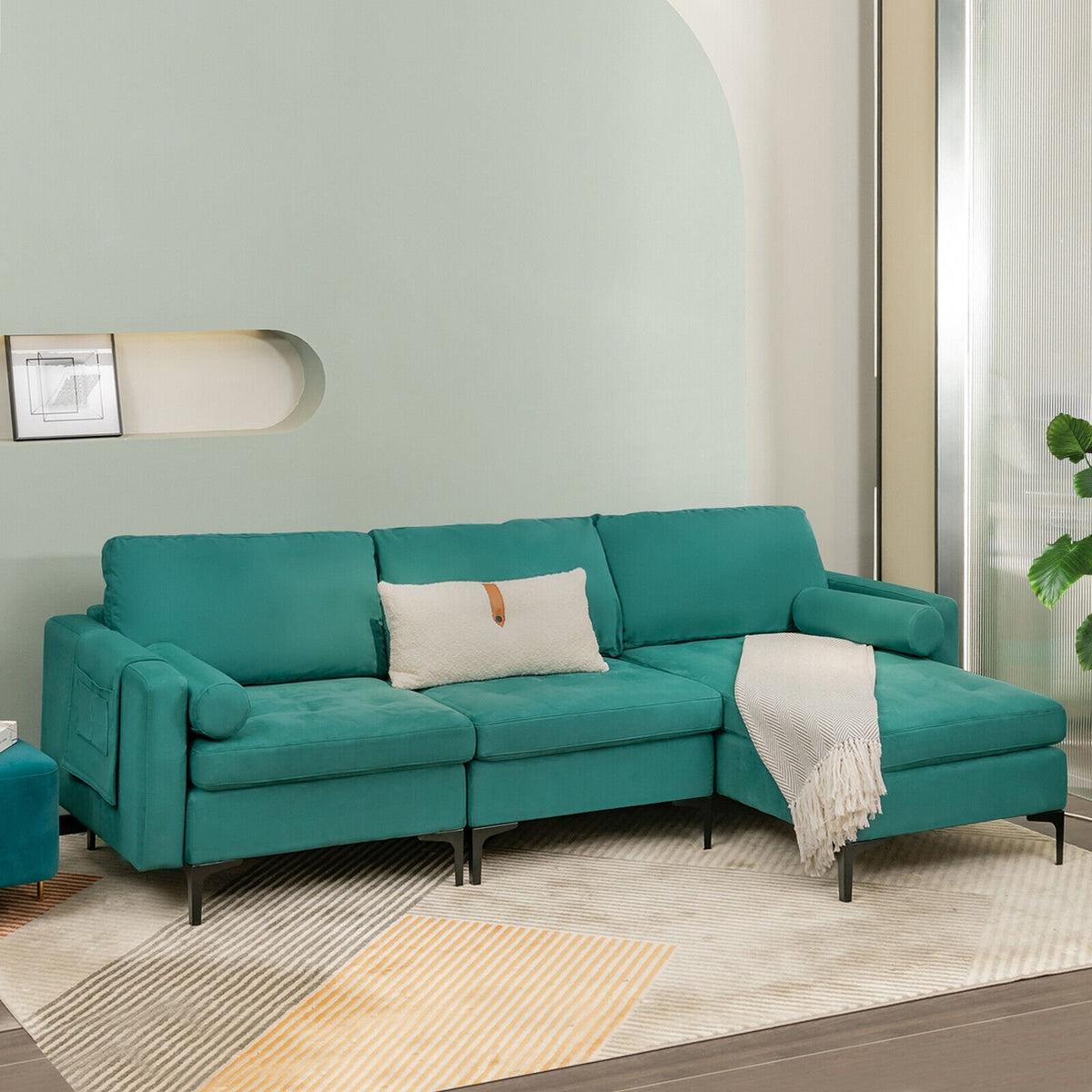 Modular 1/2/3/4-Seat L-Shaped Sectional Sofa Couch with Socket USB Port-3-Seat L-shaped view 6