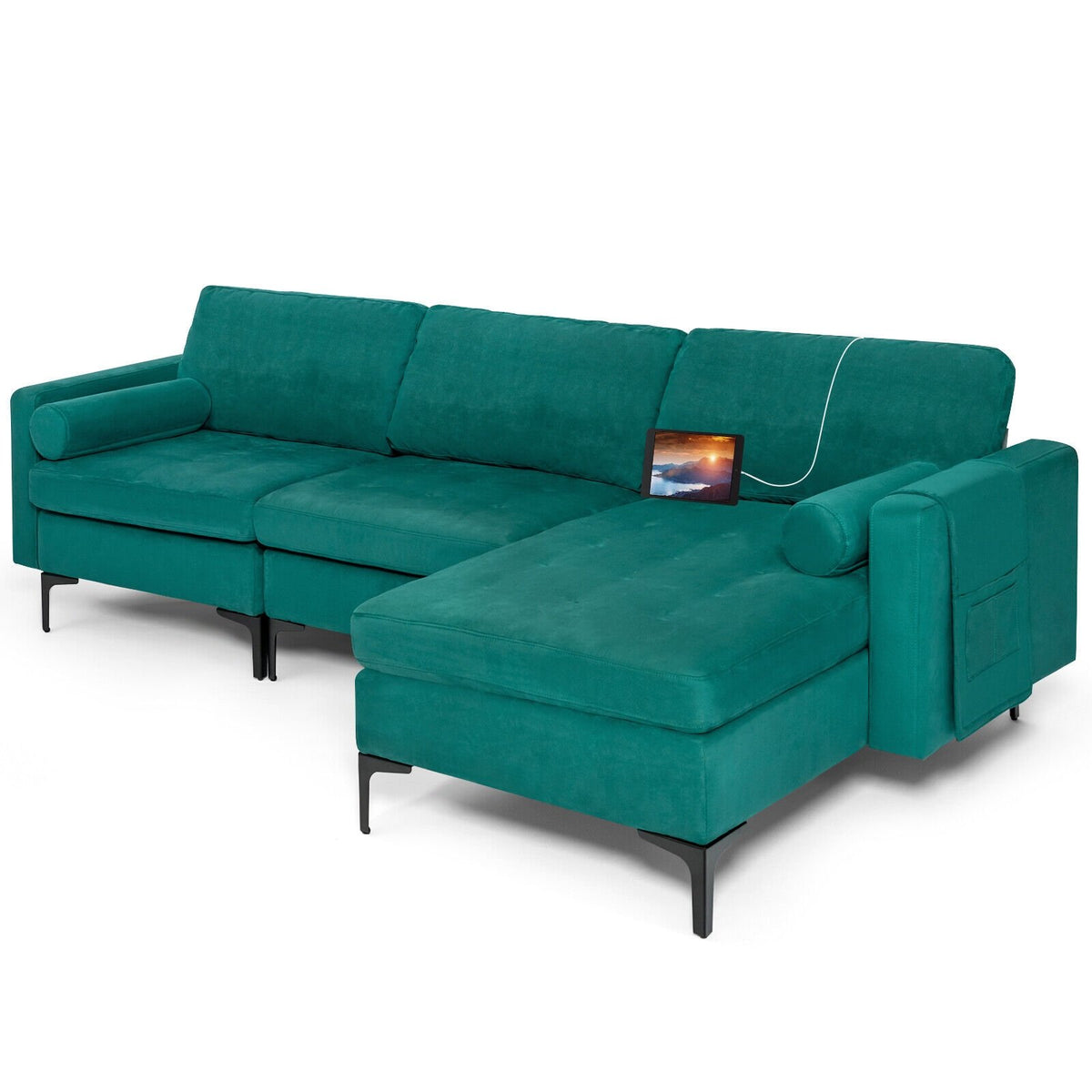 Modular 1/2/3/4-Seat L-Shaped Sectional Sofa Couch with Socket USB Port-3-Seat L-shaped view 7