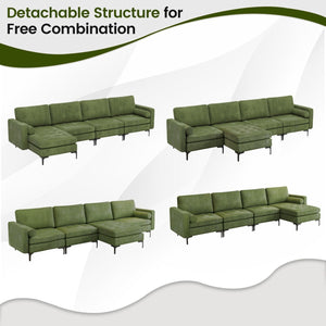 Modular 2-seat/3-Seat/4-Seat L-shaped Sectional Sofa Couch with Reversible Chaise and Socket USB Ports-4-Seat L-shaped-Army Green view 6