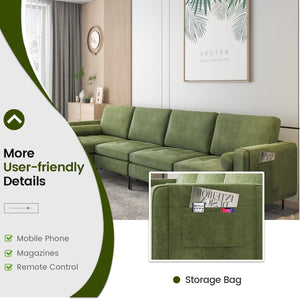 Modular 2-seat/3-Seat/4-Seat L-shaped Sectional Sofa Couch with Reversible Chaise and Socket USB Ports-4-Seat L-shaped-Army Green view 7