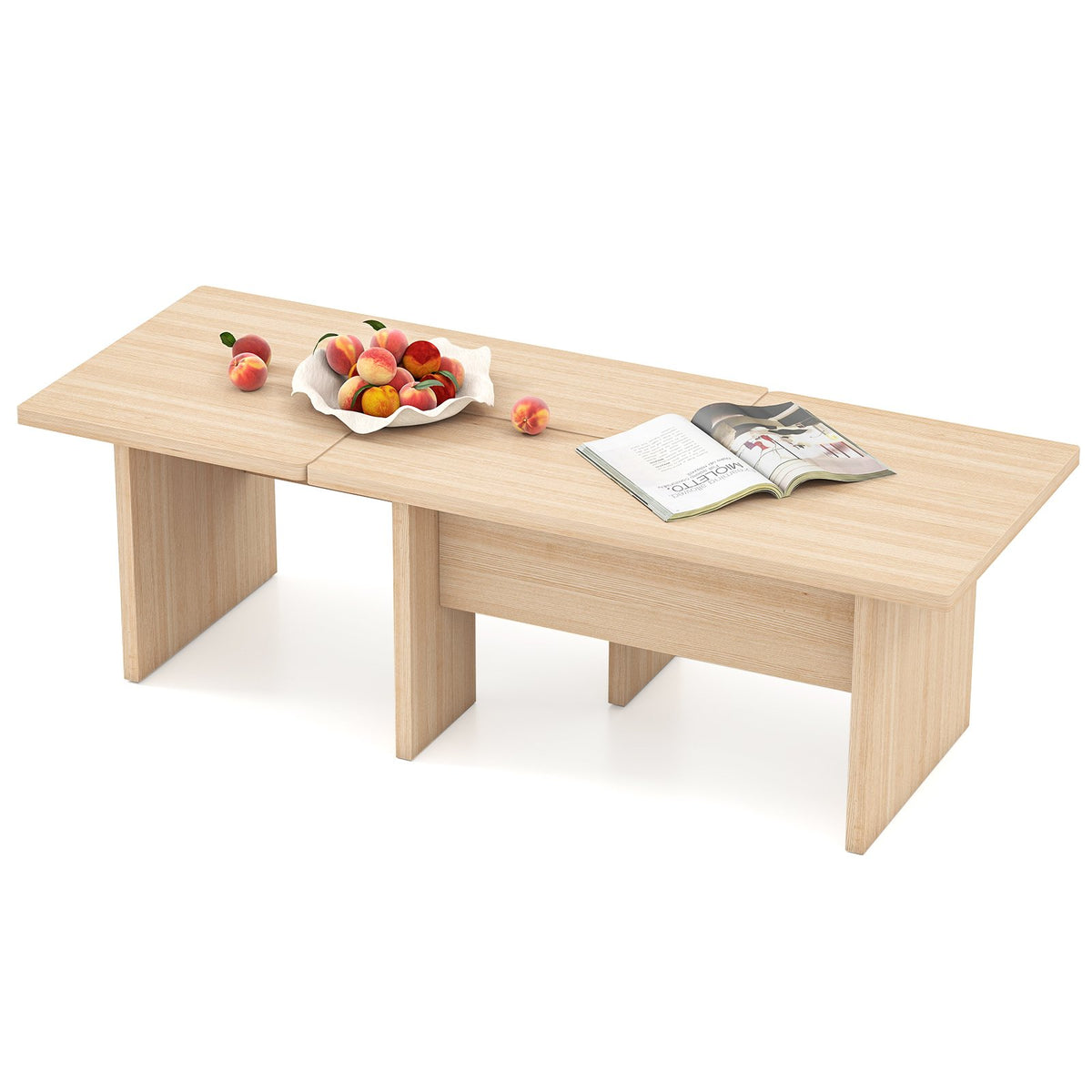 Modular Coffee Table Set of 2 L Shaped Center Tables for Small Space-Oak