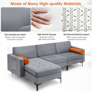 Modular L-shaped 3-Seat Sectional Sofa with Reversible Chaise and 2 USB Ports-Gray view 3