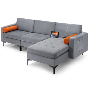 Modular L-shaped 3-Seat Sectional Sofa with Reversible Chaise and 2 USB Ports-Gray view 7
