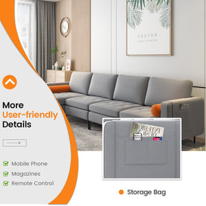 Modular L-shaped 4-Seat Sectional Sofa with Reversible Chaise and 2 USB Ports-Gray view 7
