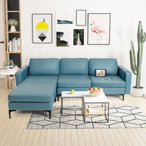 Modular L-shaped Sectional Sofa with Reversible Chaise and 2 USB Ports-Blue view 3