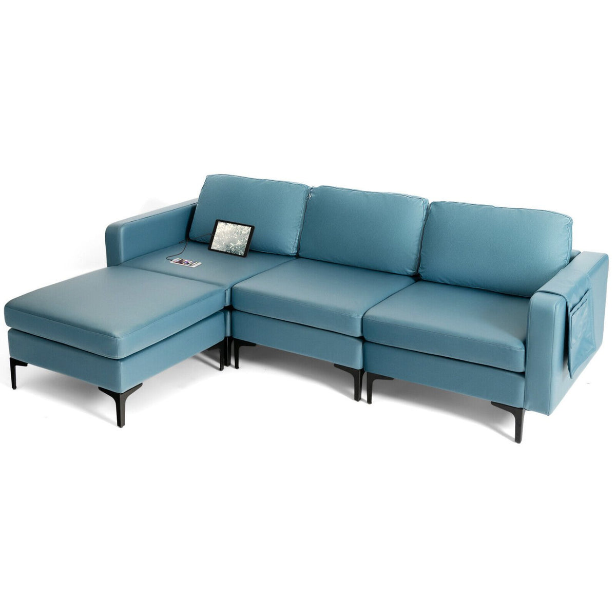Modular L-shaped Sectional Sofa with Reversible Chaise and 2 USB Ports-Blue view 4