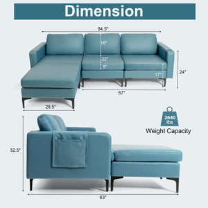 Modular L-shaped Sectional Sofa with Reversible Chaise and 2 USB Ports-Blue view 5