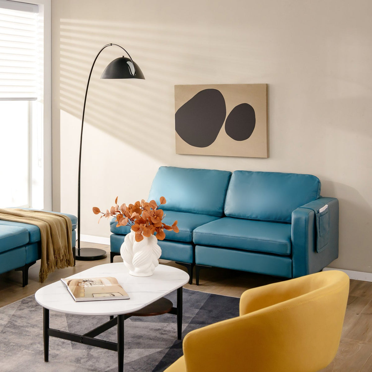 Modular L-shaped Sectional Sofa with Reversible Chaise and 2 USB Ports-Blue view 8
