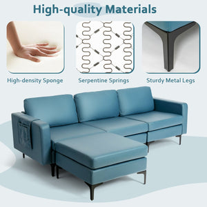 Modular L-shaped Sectional Sofa with Reversible Chaise and 2 USB Ports-Blue view 9