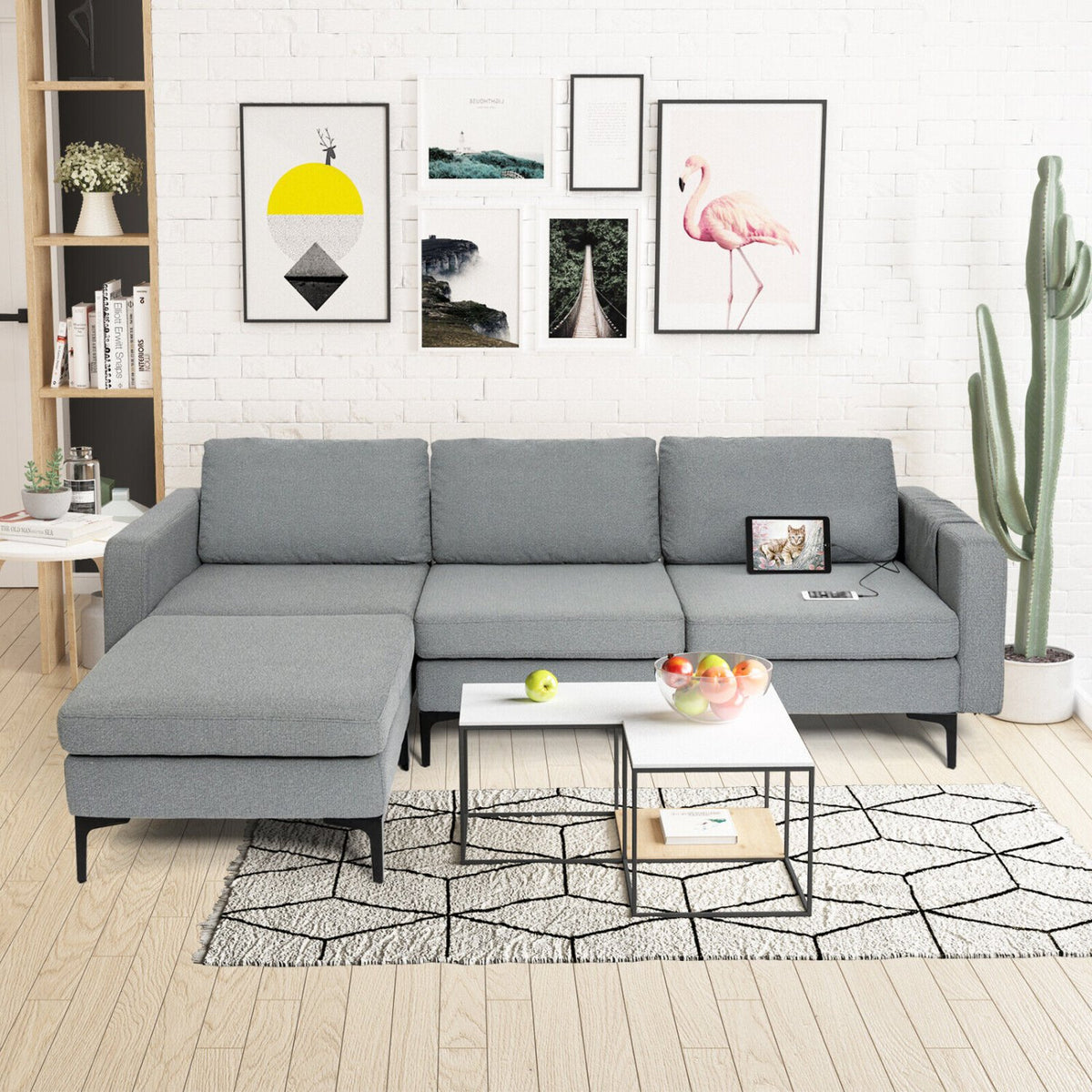 Modular L-shaped Sectional Sofa with Reversible Chaise and 2 USB Ports-Dark Gray view 3