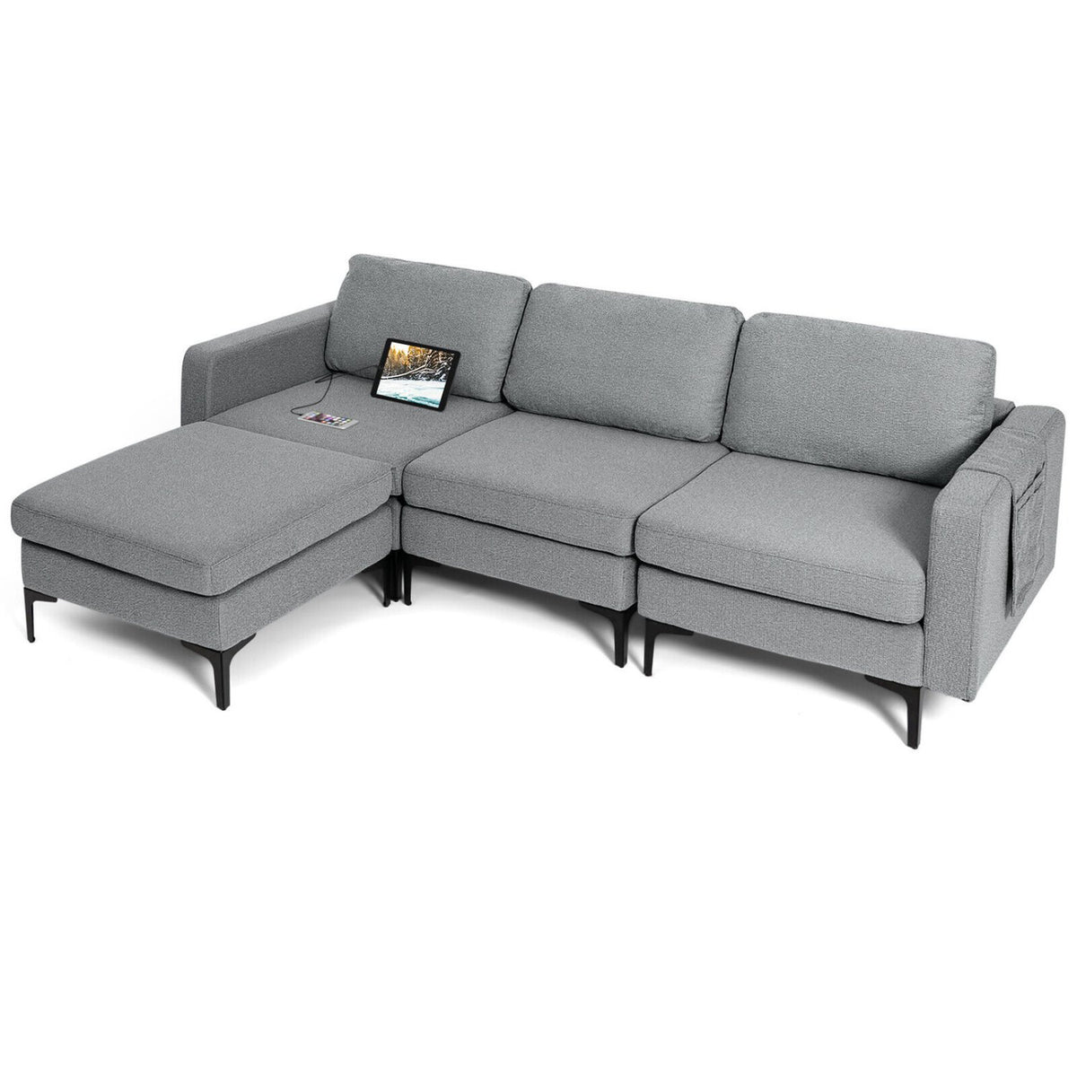 Modular L-shaped Sectional Sofa with Reversible Chaise and 2 USB Ports-Dark Gray view 4