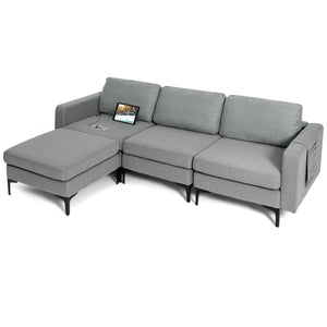 Modular L-shaped Sectional Sofa with Reversible Chaise and 2 USB Ports-Dark Gray view 4