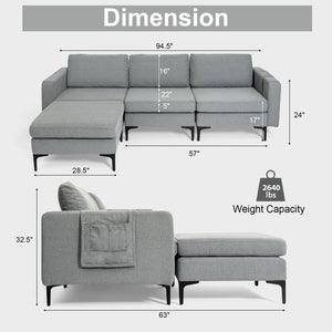 Modular L-shaped Sectional Sofa with Reversible Chaise and 2 USB Ports-Dark Gray view 5