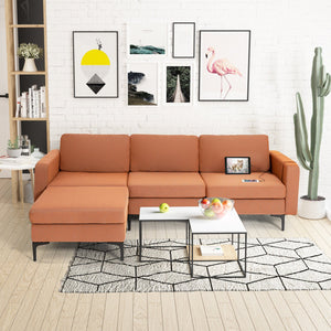 Modular L-shaped Sectional Sofa with Reversible Chaise and 2 USB Ports-Orange view 8
