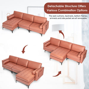 Modular L-shaped Sectional Sofa with Reversible Chaise and 2 USB Ports-Pink view 6