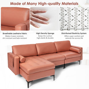 Modular L-shaped Sectional Sofa with Reversible Chaise and 2 USB Ports-Pink view 7
