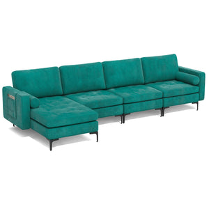 Modular L-shaped Sectional Sofa with Reversible Chaise and 2 USB Ports-Teal