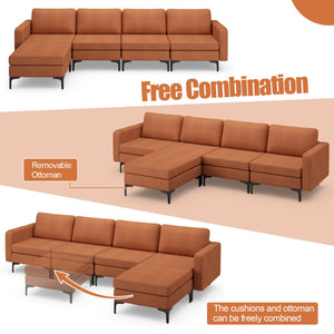 Modular L-shaped Sectional Sofa with Reversible Ottoman and 2 USB Ports-Orange view 6