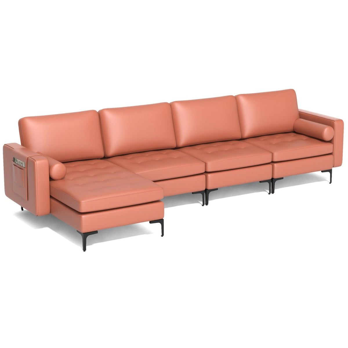 Modular Modern L-shaped Sectional Sofa with Reversible Chaise and 2 USB Ports-Pink