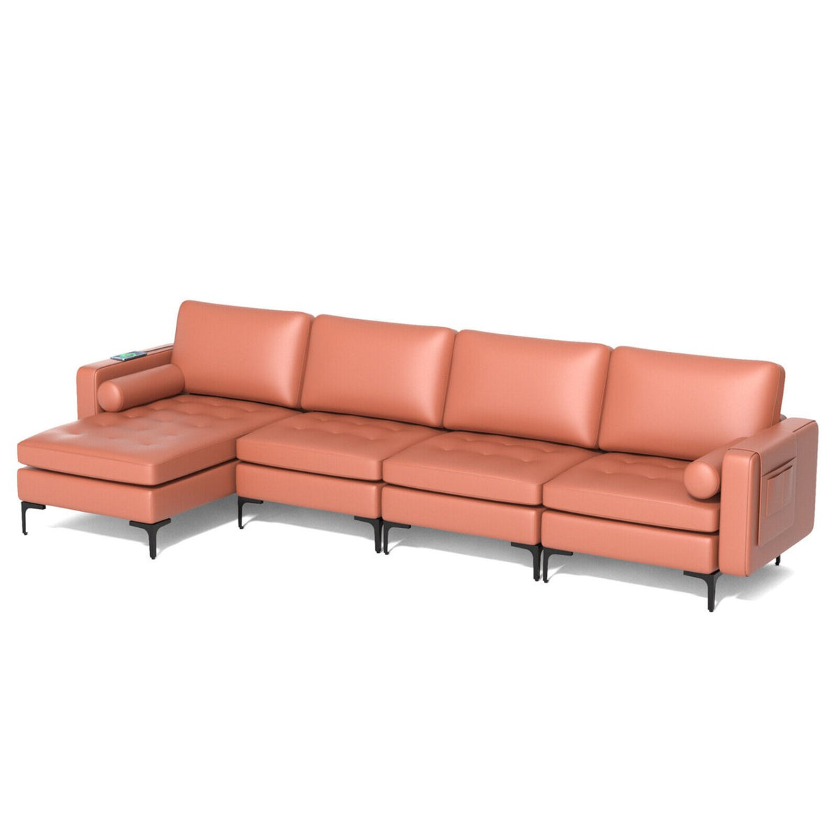 Modular Modern L-shaped Sectional Sofa with Reversible Chaise and 2 USB Ports-Pink view 4