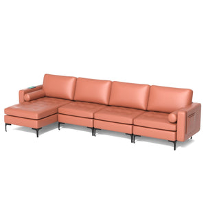Modular Modern L-shaped Sectional Sofa with Reversible Chaise and 2 USB Ports-Pink view 4