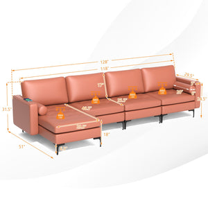 Modular Modern L-shaped Sectional Sofa with Reversible Chaise and 2 USB Ports-Pink view 5