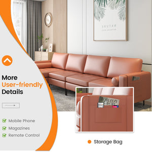 Modular Modern L-shaped Sectional Sofa with Reversible Chaise and 2 USB Ports-Pink view 6