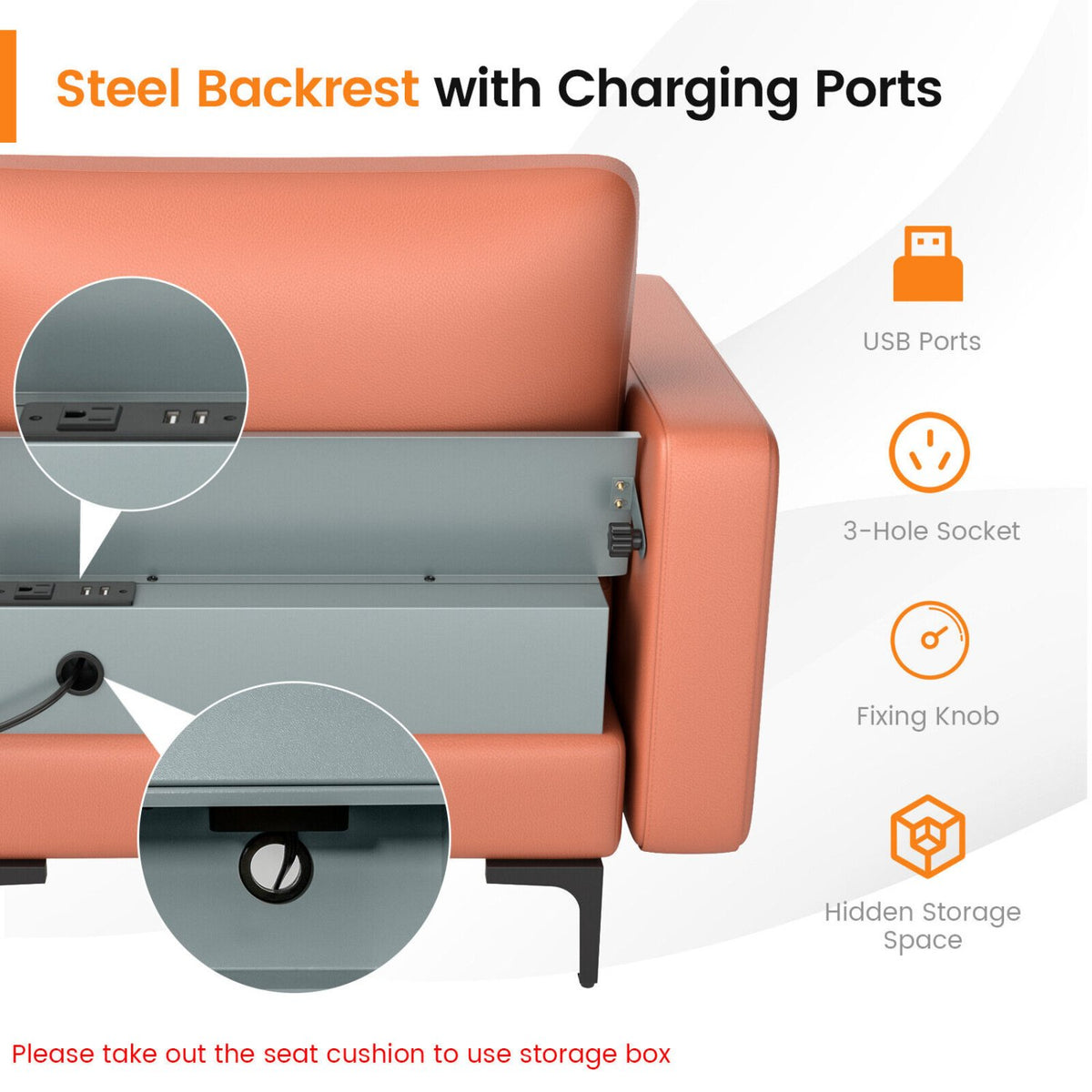 Modular Modern L-shaped Sectional Sofa with Reversible Chaise and 2 USB Ports-Pink view 9