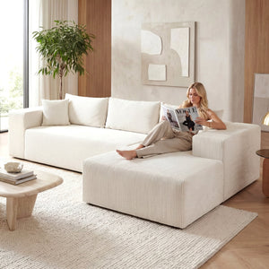 Modular Sectional Sofa Corduroy Upholstered L-shaped Sofa Couch with Deep Seats-Beige view 5