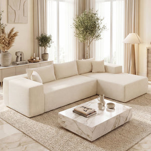Modular Sectional Sofa Corduroy Upholstered L-shaped Sofa Couch with Deep Seats-Beige view 6