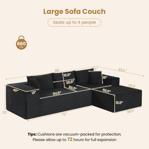 Modular Sectional Sofa Corduroy Upholstered L-shaped Sofa Couch with Deep Seats-Black view 4