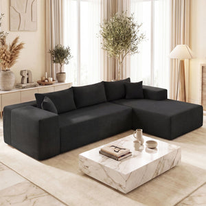 Modular Sectional Sofa Corduroy Upholstered L-shaped Sofa Couch with Deep Seats-Black view 6