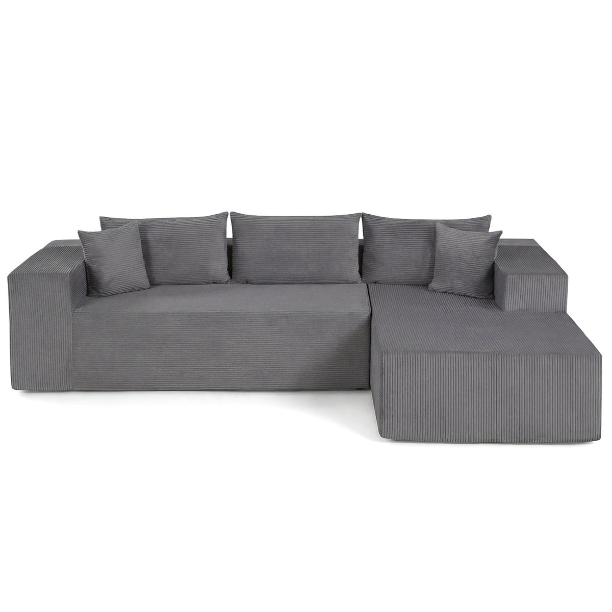 Modular Sectional Sofa Corduroy Upholstered L-shaped Sofa Couch with Deep Seats-Gray